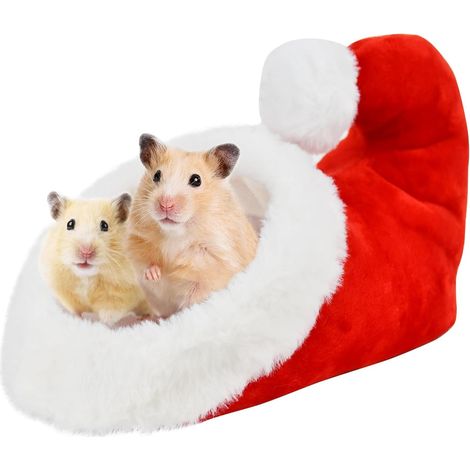 Weihnachtshamsterbetten, Weihnachtsmannschuhe mit Tiermotiven, Verstecke, Weihnachtshöhlen, warme Häuser, Käfigzubehör, geeignet für Hamster, Eichhörnchen, Igel, Gleithörnchen und Chinchillas.