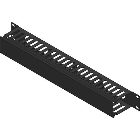 Lanview 1U 19"" Schiebe-Aufräumpanel in Schwarz mit 24 Kabellöchern, RAO400BL-24