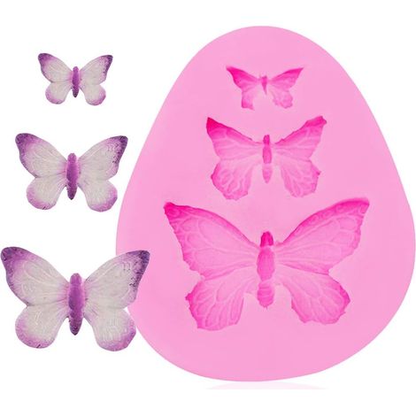 Lot de 3 moules en silicone papillon pour fondant et gâteaux, moules 3D pour la pâtisserie et la création de bonbons. (1/4)