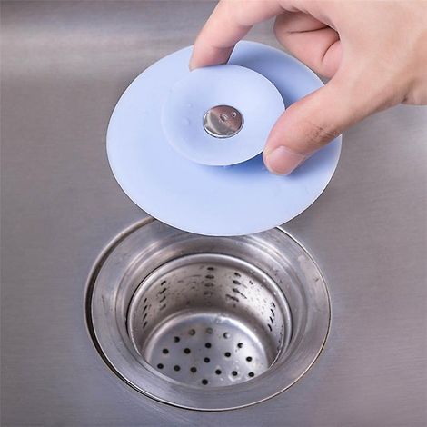Ensemble de 5 filtres et bouchons de vidange en silicone bleu - 10 cm de diamètre, filtre à cheveux pour éviers de douche, de cuisine et de salle de bain, prévention des fuites (1/5)