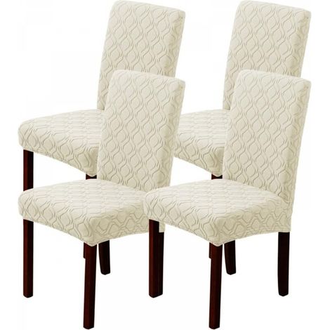 Lot de 4 housses de chaise de salle à manger beige, amovibles et extensibles pour la maison,la cuisine,l'hôtel et le restaurant (4 pièces, lavables) (1/5)