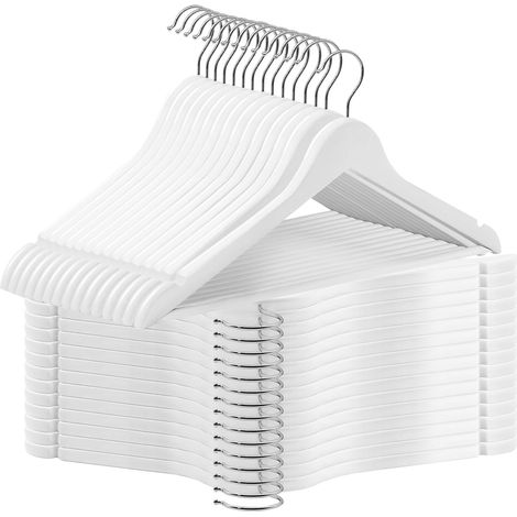 Set mit 30 stabilen und glatten Holzkleiderbügeln für Ihren Kleiderschrank, 360° drehbarer Haken, Schulterausschnitte, rutschfest, weiß