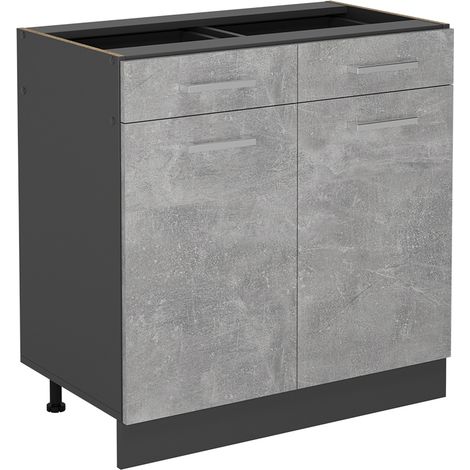 Mobiletto base per cucina R-Line, Calcestruzzo, 80 cm senza piano di lavoro, Vicco