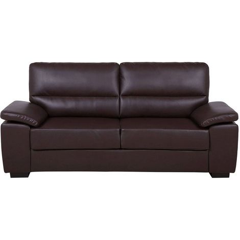 Beliani – Canapé droit 3 places en cuir PU marron – Accoudoirs rembourrés – Assise épaisse – Design moderne – Dimensions 195x90cm (1/5)