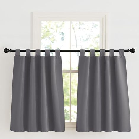 Set of Thermal Insulated Blackout Curtain, Anti-Cold/Heat, Short Curtains with Tabs, Interior Draperies Decoration for Windows, Doors, Cupboards, Kitchen, 90 x 125 cm, Grey (1/5)
