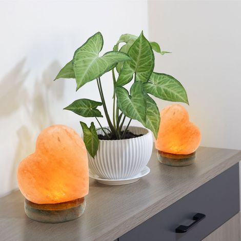 Lampe de table lampe de table lampe décorative lampe d'appoint lampe de sel lampe en cristal lampe de chevet, câble USB, cristal de sel en bois marron, 1x LED 5W blanc chaud, DxH 8,9x11,4cm, lot de 2