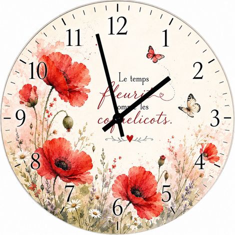 Horloge Murale Verre Coquelicots Citation Poétique 29 cm (1/2)
