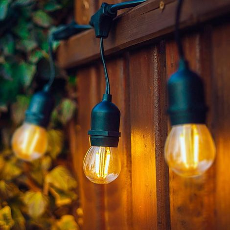 Kit Ghirlanda Waterproof 5.5m Nero + 8 Lampadine LED E27 Filamento 4w 4000K Bianco Naturale
