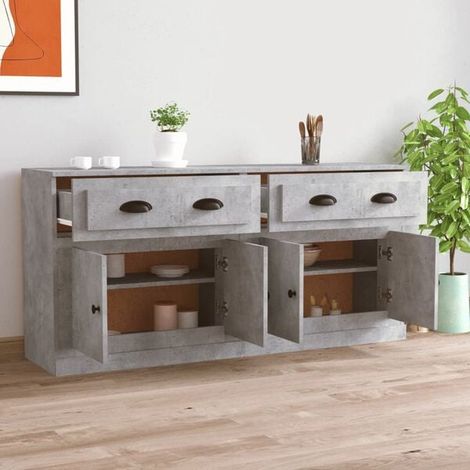 Lot de 2 Buffets Bas Modernes, Meuble de Rangement en Bois d'Ingénierie avec Finition Béton Gris, Design Épuré pour Salon ou Entrée (1/5)