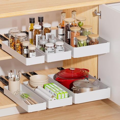 Lot de 3 Organiseurs Amovibles pour Armoires, Tiroirs Amovibles en 3 Largeurs pour Meubles de Cuisine, Salle de Bain, Largeur 13.5 + 18 + 27 cm x Profondeur 40 cm x Haut 7 cm, (Blanc) (1/5)
