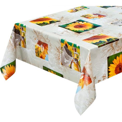 Tovaglia Antimacchia Cucina Moderna Tela Cerata Felpata Proteggi Copri Tavolo Girasoli Sacco Juta Caffè - 140x300 cm
