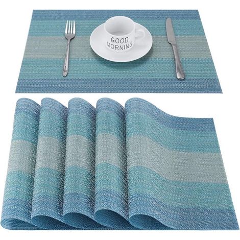 Manteles individuales de 6 unidades, fáciles de limpiar, antideslizantes, aislantes del calor, resistentes a las manchas, posavasos de mesa, 45 cm x 30 cm (manteles individuales de 6 unidades, c-azul)