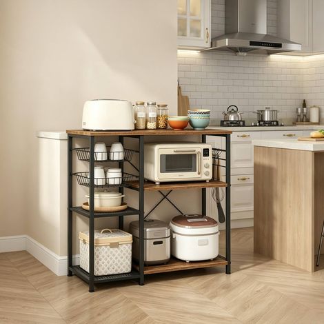 Mobile cucina aperto per microonde, 90 x 40 x 82 cm, nero e marrone DESVIAE (1/4)