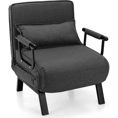COSTWAY Sofá Cama Convertible, Silla de Dormir Individual Tri-Fold con Respaldo Ajustable de 6 Posiciones, Cojín Desmontable y Asiento Tapizado, Estructura Metálica Plegable para Hogar (Gris)