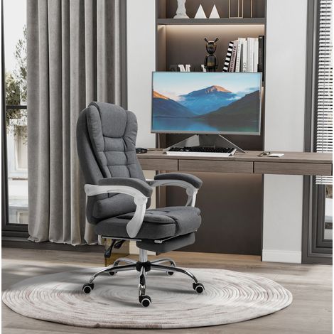 Chaise de bureau en fer gris, 110-118 cm, dossier 135°, repose-pieds, accoudoirs (1/5)