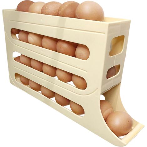 Porte-œufs - couleur crème - support de rangement pour œufs au réfrigérateur - à roulettes