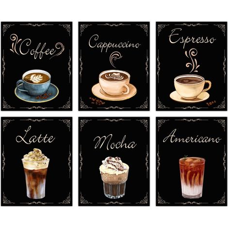 6Pcs Café Affiche Decoration Murale Impressions Sur Toile Mur Art Tableau Decoration MuraleTableaux Posters et Arts Décoratifs Photos Bar Decoration Moderne Salle à Manger Boulangerie (1/5)