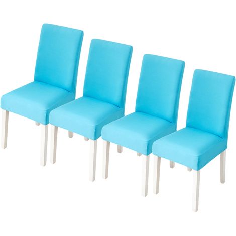 Lot de 4 housses de chaise extensibles, lavables et amovibles, pour la cuisine, l'hôtel, le restaurant, les cérémonies, bleu lac. (1/5)