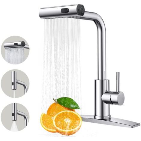 Küchenarmatur, Küchenarmaturen mit ausziehbarem Sprühkopf, Küchenspülarmatur aus Edelstahl, 3-in-1-Funktion (1/5)