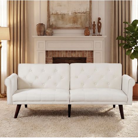Sofá cama 2 plazas reclinable terciopelo beige OKMYHOME (1/5)