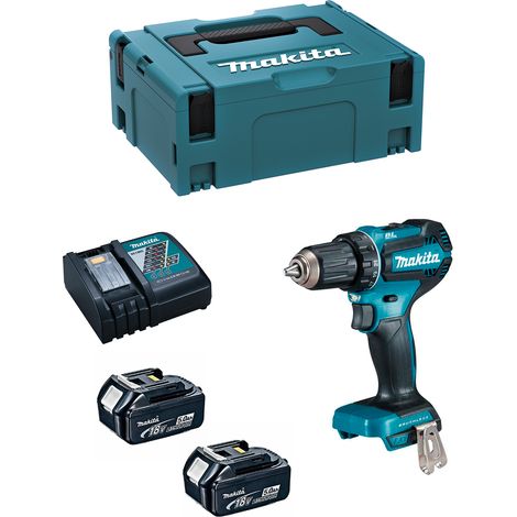 Makita - Trapano avvitatore a batteria 18V, 2x batterie da 5,0 Ah, caricabatterie DDF485RTJ