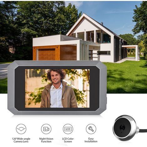 Caméra de judas de porte d'appartement de 3,97 pouces, avec écran LCD 2 MP, caméra infrarouge couleur 120°, vidéo 1080p, batterie intégrée 1400 mAh et chargeur USB-C.