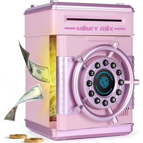 Tirelire Electronique Enfant, Gouvernail Tirelire Coffre Fort avec Code Sécurité Musique, Rose (1/5)