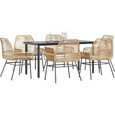 Ensemble à manger jardin coussins 7 pcs-Salon de jardin marron poly rotin verre 791106 (1/5)