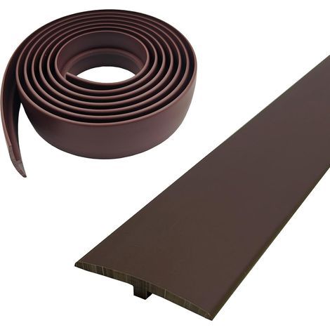 Profilé de transition, autocollant, profil en T, 5 × 300 cm, en PVC, couvercle plat, pour seuils de porte et sols de raccordement, pour carreaux de sol stratifié, marron (1/5)