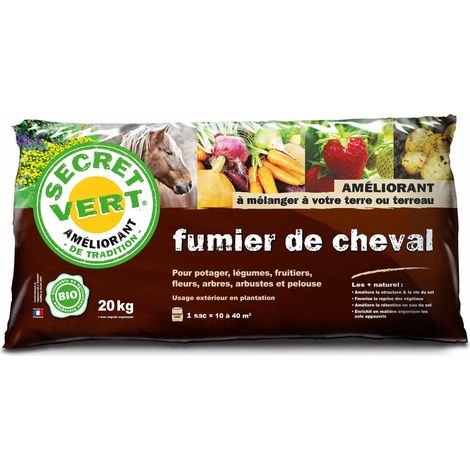 Fumier de cheval bio 20kg – Amendement naturel pour sols lourds – Améliore la structure et la rétention d'eau – Utilisable en agriculture biologique – Secret Vert