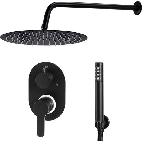 Ensemble complet système de douche pommeau acier inoxydable noir (1/5)