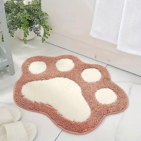 Tapis de bain antidérapant pour sol de salle de bain, 40 x 60 cm, lavable en machine, en forme de patte de chat (rose) (1/5)