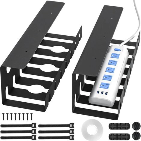 Ensemble de gestion de câbles en acier pour bureau, lot de 2, noir - Organisateur de câbles robuste et pratique à montage rapide (1/4)