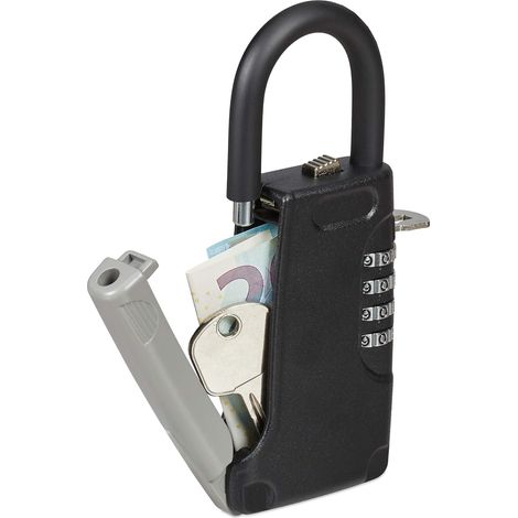 Cassetta portachiavi con maniglia, codice a 4 cifre, per esterni, piccola cassetta portachiavi, AxLxP: 14,5 x 6 x 2 cm, nera (1/5)