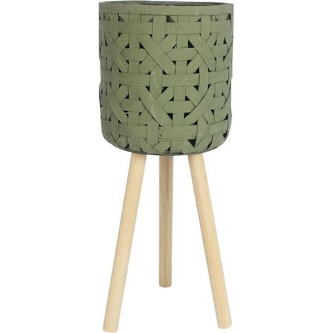 Vaso verde con piedini in legno, Ø21H48 cm (1/2)