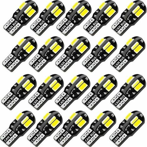Lot de 20 ampoules LED W5W T10 Canbus 5730 8SMD 12V 6000K 194 168 LED pour éclairage intérieur de voiture (plafonnier, liseuse, feu de position, clignotants). (1/5)