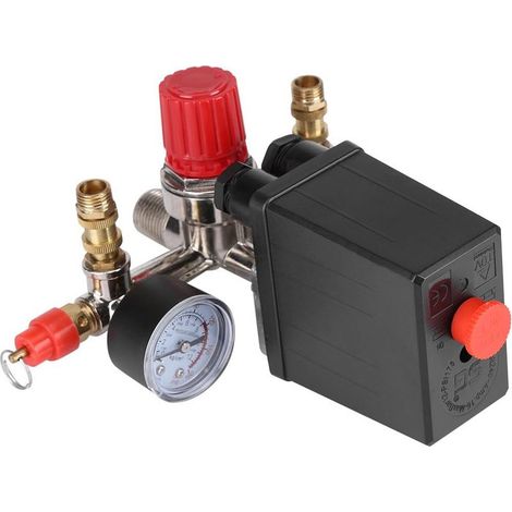 Druckschalter-Steuerventil für Luftkompressoren 90–120 PSI mit Reglern und Doppelmanometern, max. Spannung 230 V (1/5)
