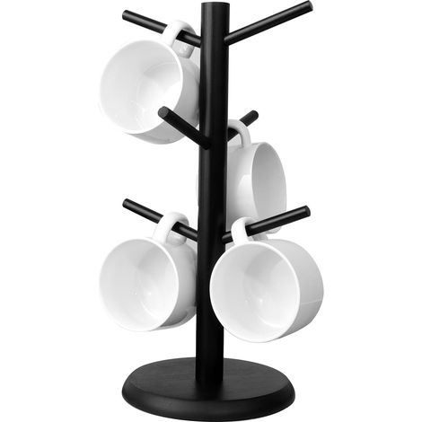 Portabicchieri - Portabicchieri da caffè, portabicchieri in bambù nero con base più spessa, portabicchieri da caffè, portabicchieri da banco, organizer per bicchieri da caffè con 6 ganci (nero)