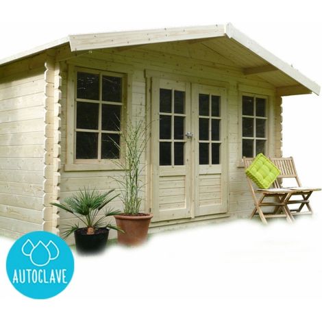 Abri jardin bois "Dole" - Modèle imprégné - 11.56 m² - 3.88 x 2.98 x 2.39 m - 28 mm (1/4)