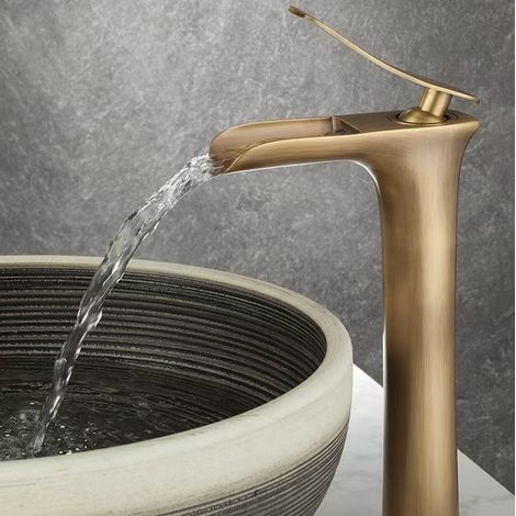 European-style antique all-copper faucet, retro bamboo-style bathroom hot and cold water basin faucet manufacturer -- waterfall style
