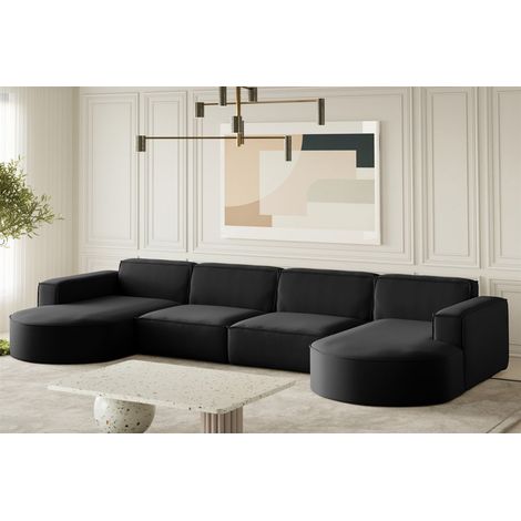 Wohnlandschaft U-Form Sofa PALMA XL in Stoff Opera Velvet Schwarz