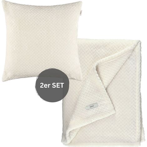 ESPRIT Wohndecke mit Dekokissenhülle COMFY-2 - 1 Stück 140x190 cm, Weiß