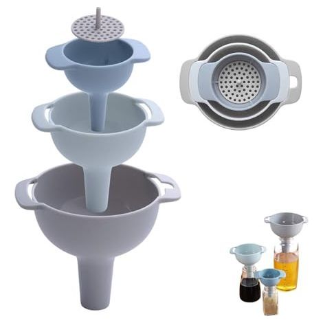 4 en 1 Entonoir Alimentaire Plastique Entonnoir Cuisine avec Filtre Funnel Set pour Transfert d'Ingrédients Liquides Poudreux - (1/5)