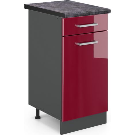 Meuble cuisine R-Line, Rouge brillant, 40cm , PT Anthracite, Vicco