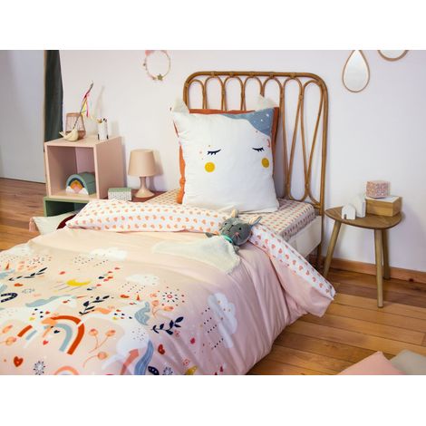 Parure de lit imprimée - COTE DECO - Licorne cœur rose - 140x200 cm - Housse + Taie - Microfibre