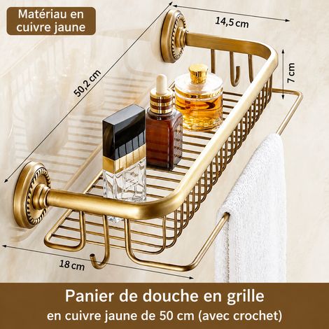 Étagère panier grillagé 50 cm salle de bain rétro laiton antique 57 × 20,5 × 10 cm 1,329 kg – Livraison gratuite (1/5)