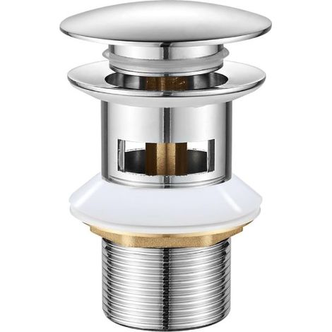 Bonde de lavabo escamotable avec trop-plein G1 1/4 po pour robinets et éviers - Bouchon chromé durable (1/3)