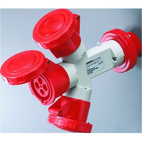 Moltiplicatore Mobile 3 Uscite IP67 1 Spina 16A 3 Prese 3P+N+T 400V Rosso (1/4)