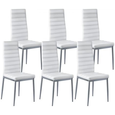 moderner Esszimmerstuhl (6 Stk.) eleganter gepolsterter Leder-Beistellstuhl (136 kg belastbar) für Esstische, platzsparender Küchentischstuhl mit dicken Kissen & Metallbeinen, Weiß Cafeteria (1/5)