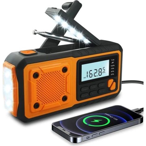 Filiyano-Nouveau modèle de radio d'urgence, radio à manivelle alimentée par batterie externe solaire de 4000 mAh, radio AM/FM/WB/NOAA et radio météo (1/5)